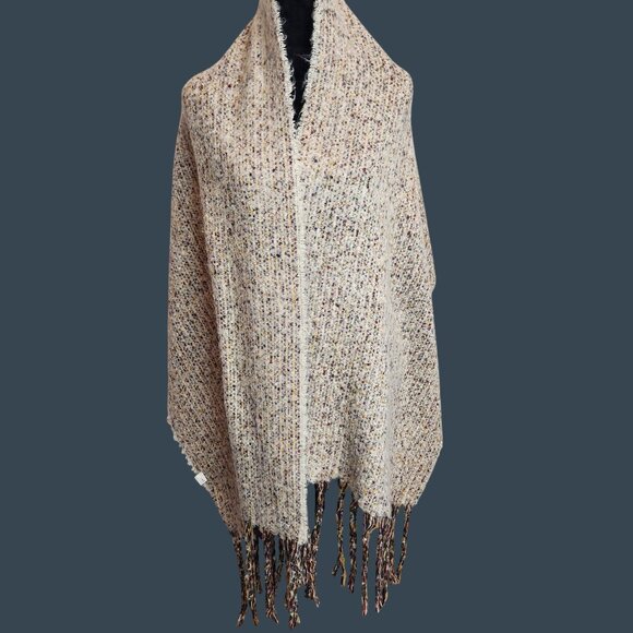 Cozy Multicolor Textured Knit Shawl Wrap With Fringe boho grunge Y2K - Picture 1 of 6